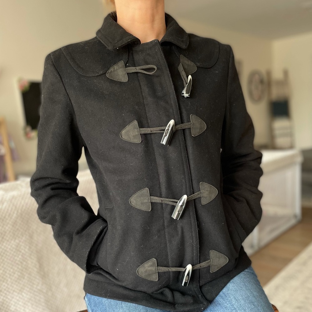 GAP Black Wool Blend Peacoat w/ bone & hook toggle